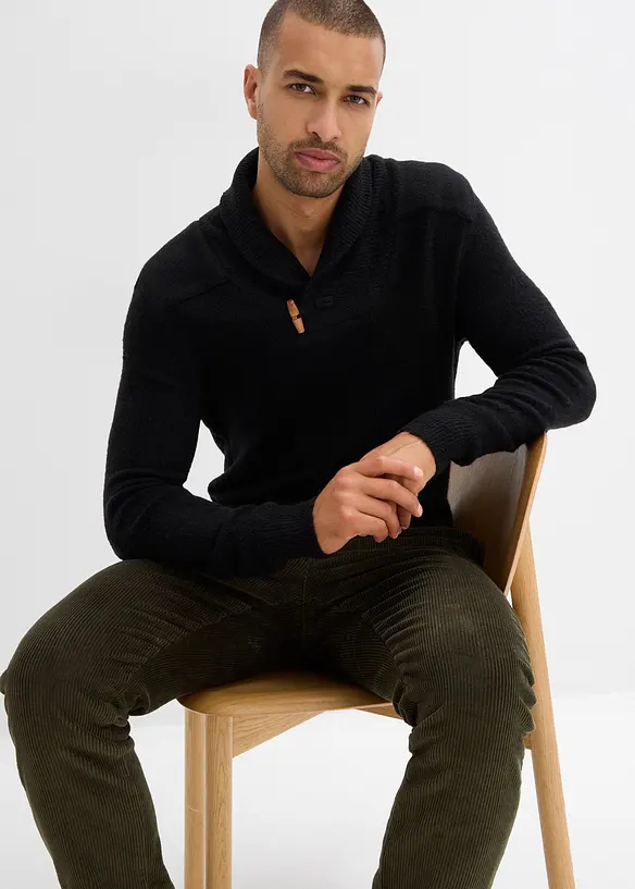 Finstrikket genser med sjalkrage, bonprix