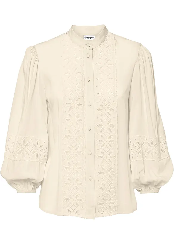 Bluse i myk viskosemiks med blonder, bonprix