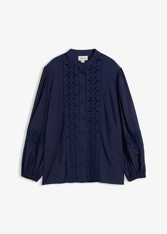 Bluse i myk viskosemiks med blonder, bonprix