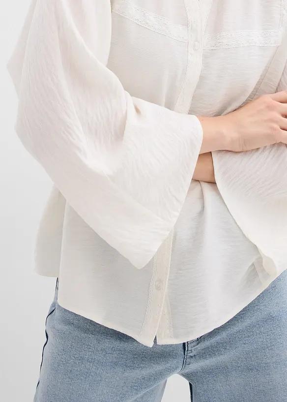 Bomullsbluse med vide ermer, bonprix
