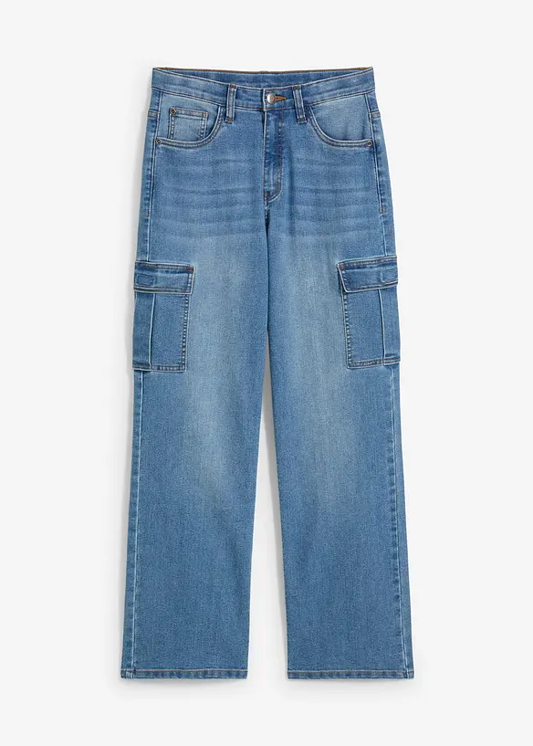 Loose Fit-cargojeans i denim med stretch og regulerbar linning, Straight, bonprix
