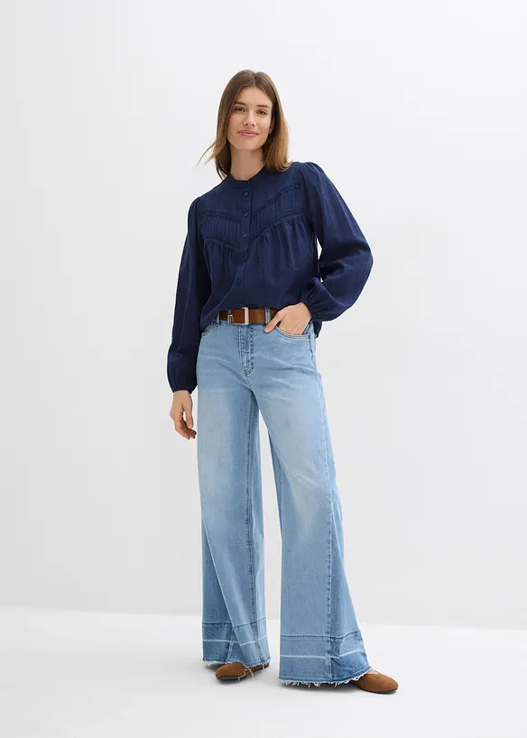 Bomullsbluse med broderier, bonprix