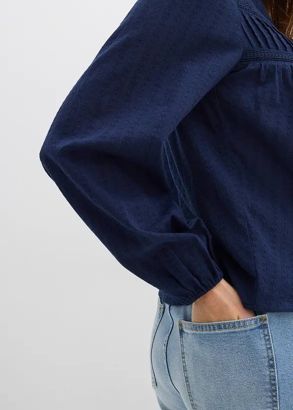 Bomullsbluse med broderier, bonprix