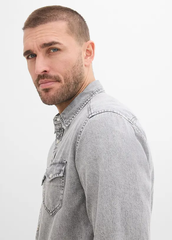 Langermet denimskjorte i 100% &oslash;kologisk bomull, bonprix