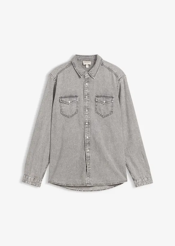 Langermet denimskjorte i 100% &oslash;kologisk bomull, bonprix