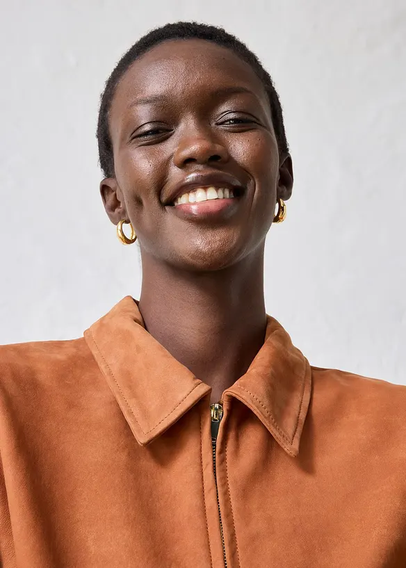 Skinnjakke i semsket skinn og bomberjakkestil, bonprix