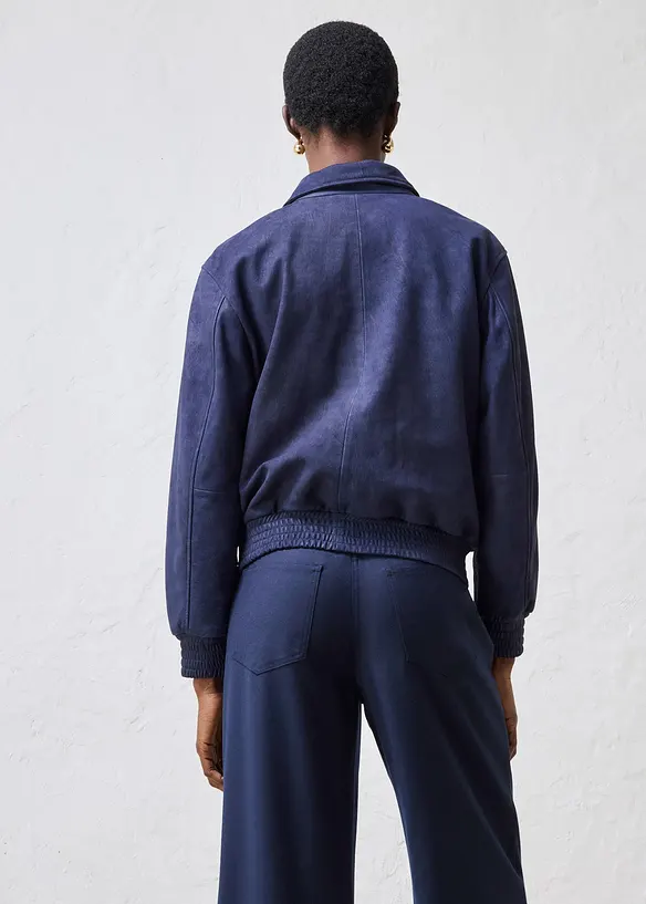 Skinnjakke i semsket skinn og bomberjakkestil, bonprix