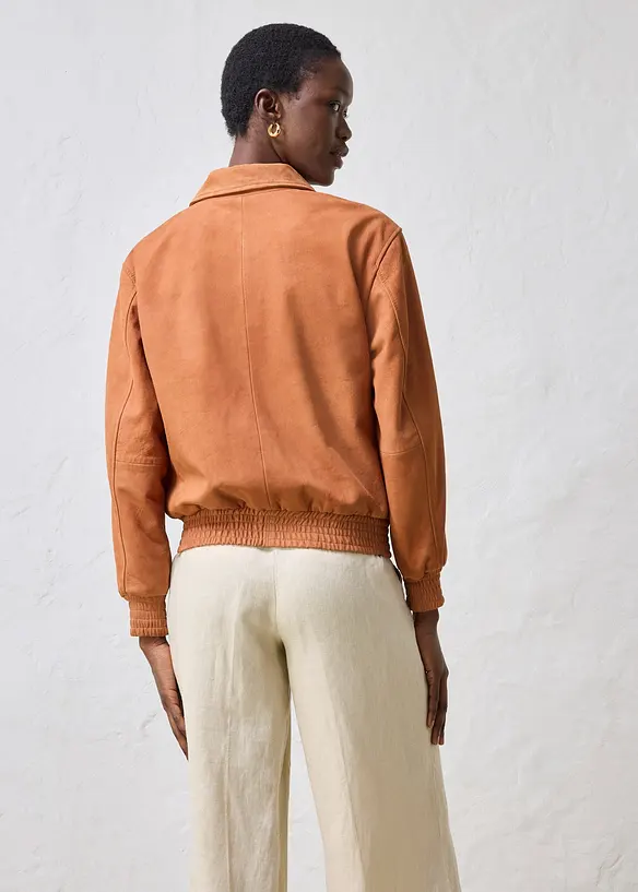 Skinnjakke i semsket skinn og bomberjakkestil, bonprix