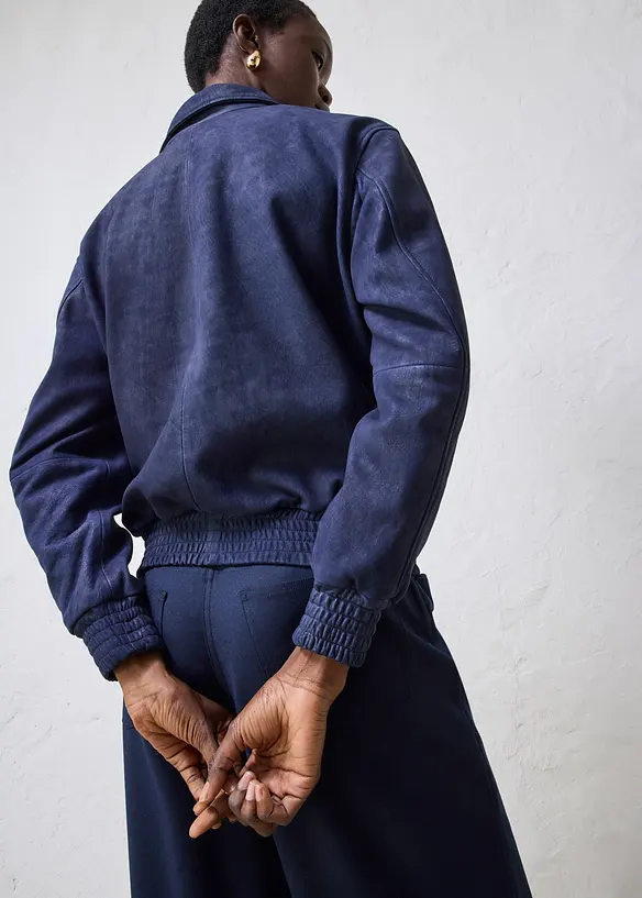 Skinnjakke i semsket skinn og bomberjakkestil, bonprix