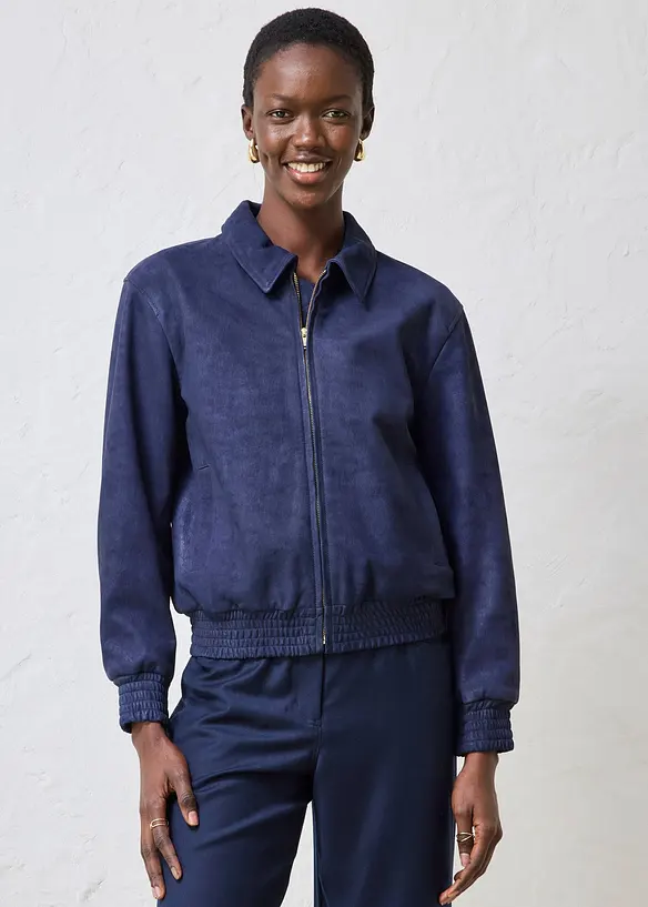 Skinnjakke i semsket skinn og bomberjakkestil, bonprix