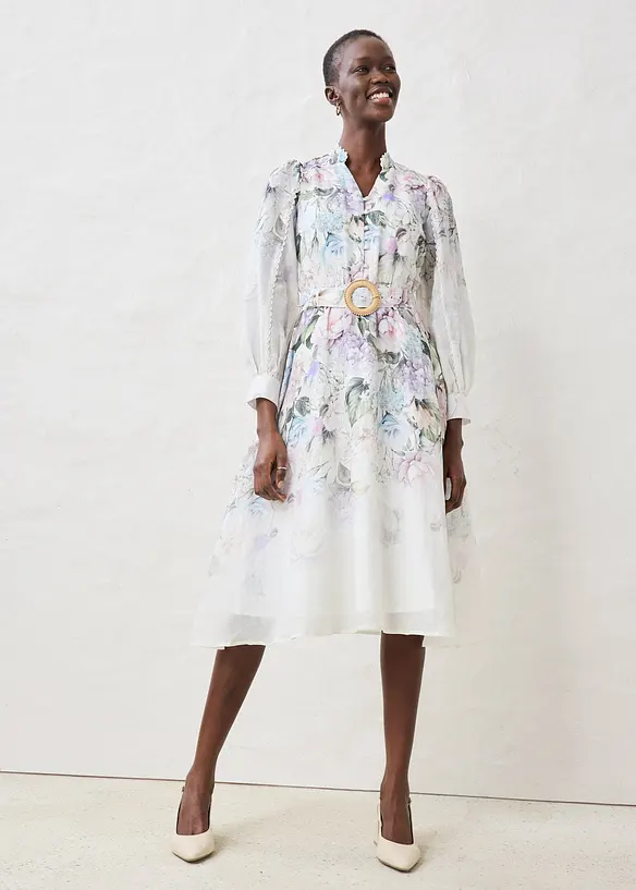 Midikjole i rami (2-delt sett med belte), bonprix