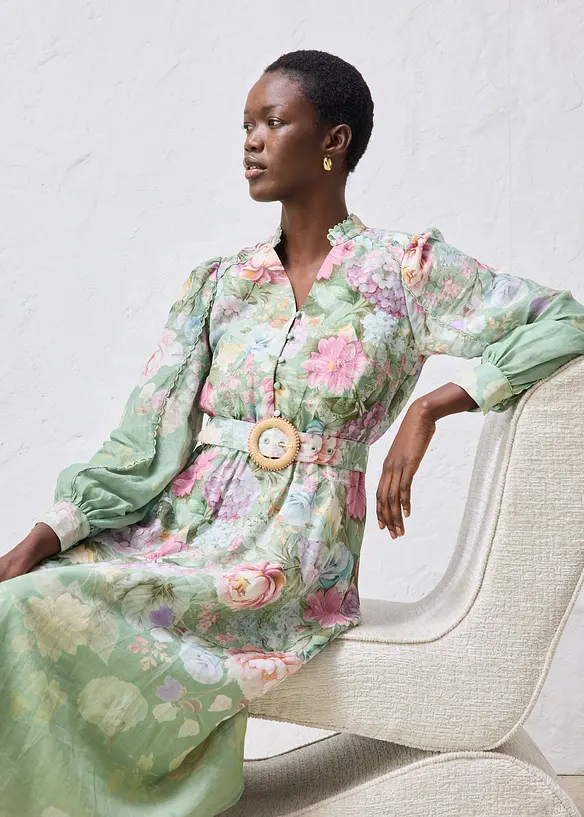 Midikjole i rami (2-delt sett med belte), bonprix