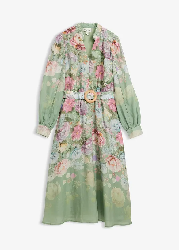 Midikjole i rami (2-delt sett med belte), bonprix