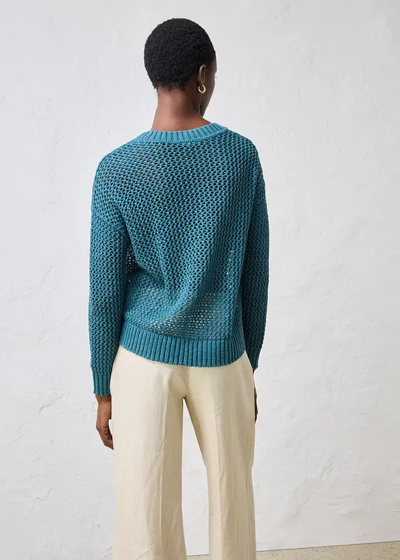 Genser med hullm&oslash;nster i lett linmiks, bonprix