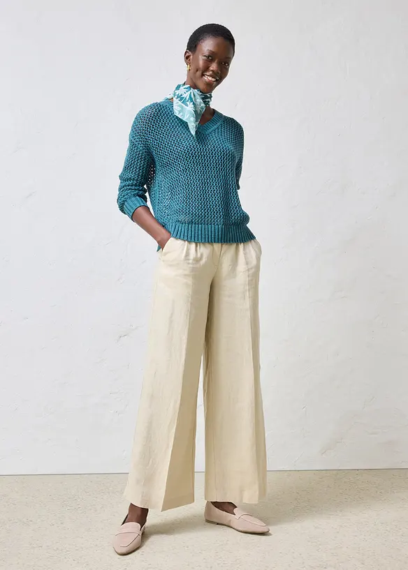 Genser med hullm&oslash;nster i lett linmiks, bonprix