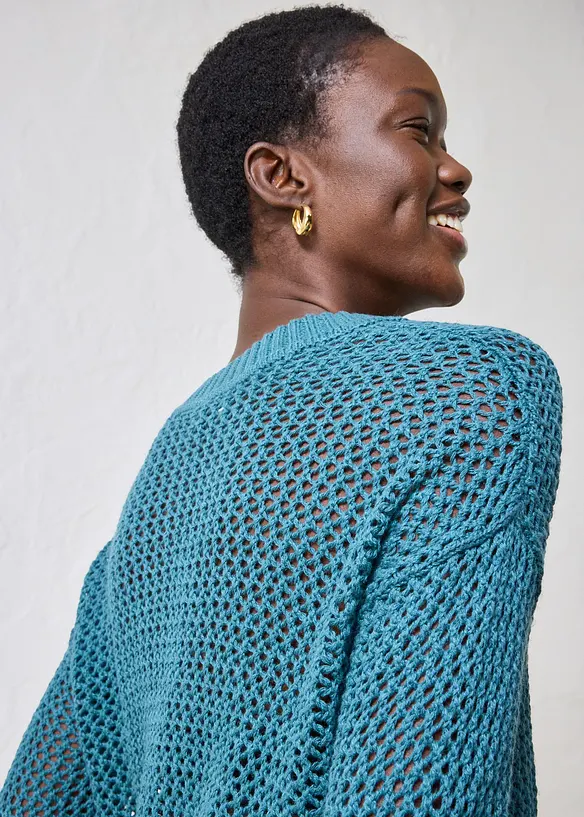 Genser med hullm&oslash;nster i lett linmiks, bonprix