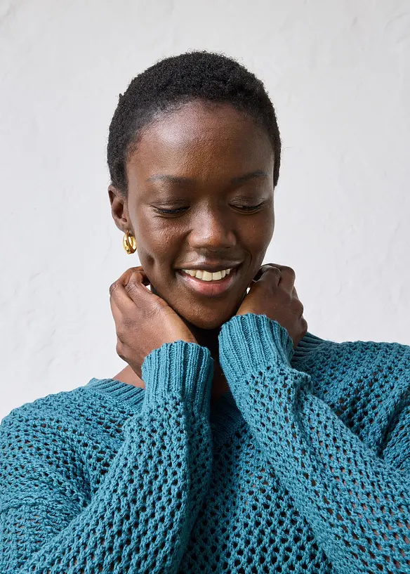 Genser med hullm&oslash;nster i lett linmiks, bonprix