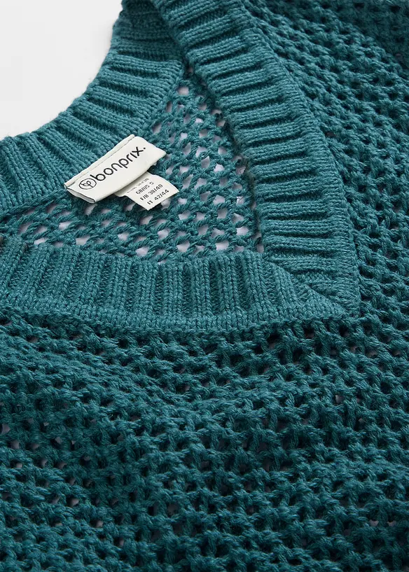 Genser med hullm&oslash;nster i lett linmiks, bonprix