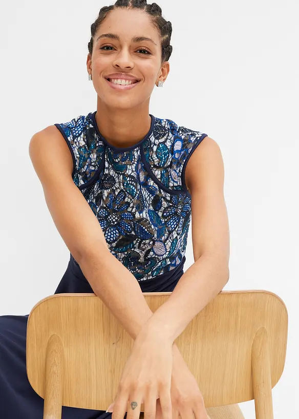 Midikjole med blonder, bonprix