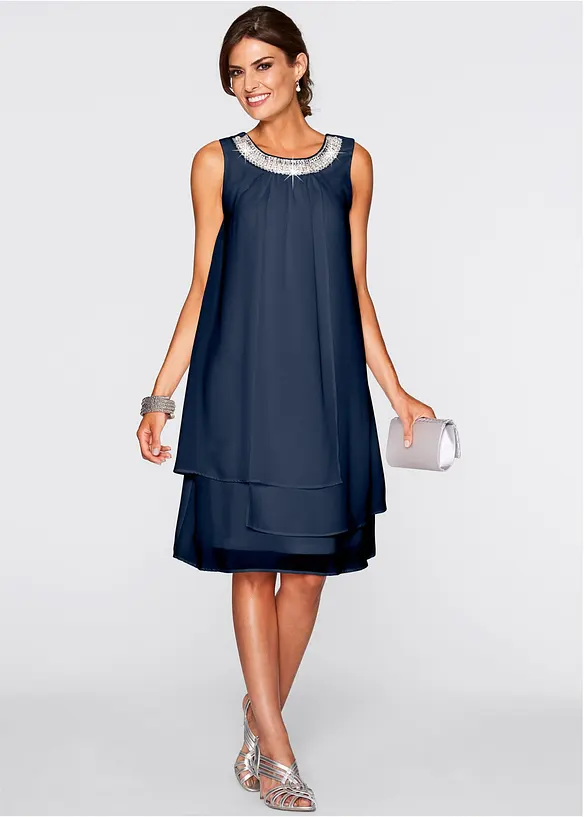 Chiffonkjole med strasspynt, bonprix