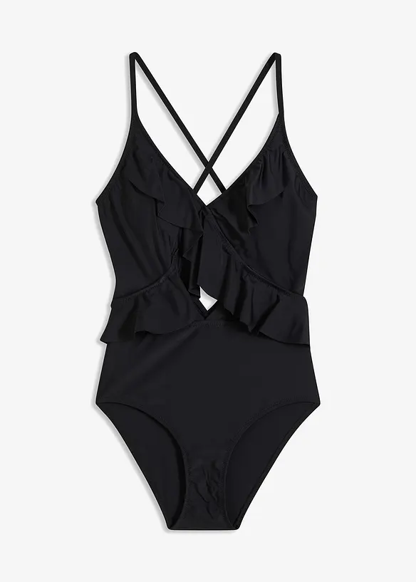 Badedrakt med cut out og volanger, bonprix