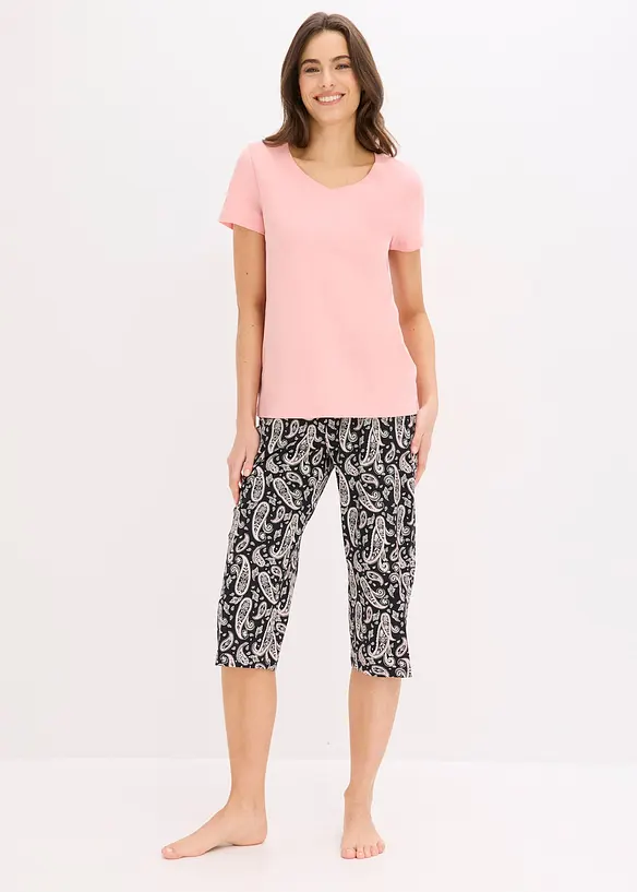 Capri-pyjamas i 100% bomull (3 delt sett), bonprix