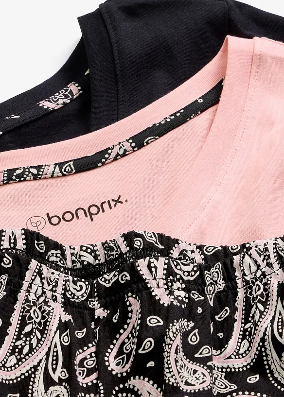 Capri-pyjamas i 100% bomull (3 delt sett), bonprix
