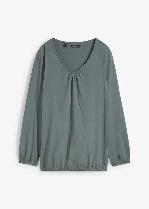 Langermet topp i 100% bomull med strikk, bonprix