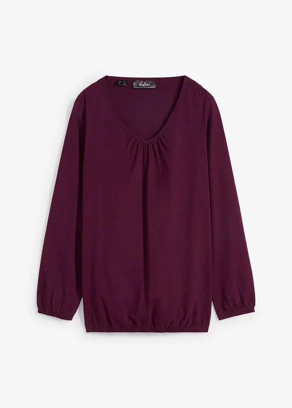 Langermet topp i 100% bomull med strikk, bonprix