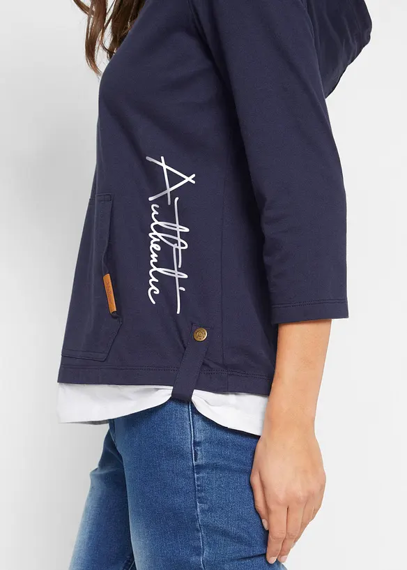 Hettegenser i 100% bomull med 3/4-lange ermer, bonprix