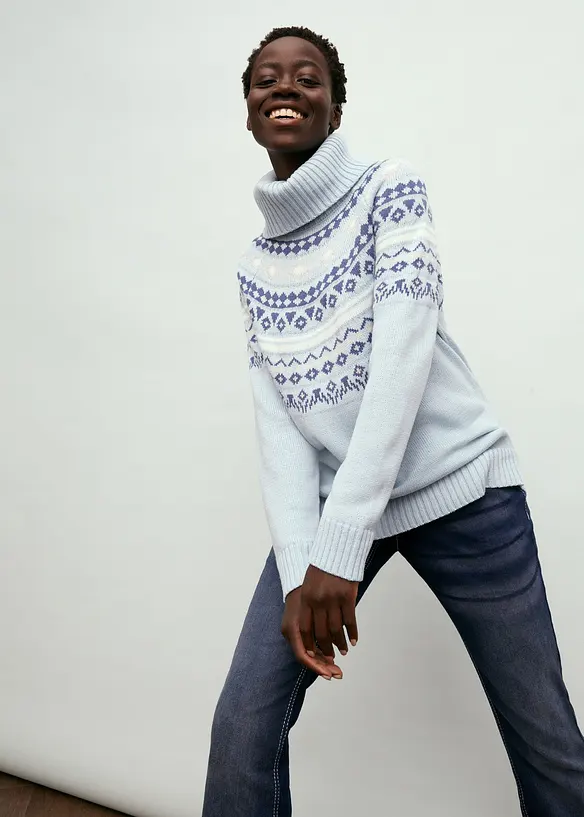 Genser med h&oslash;y hals og koftem&oslash;nster, bonprix