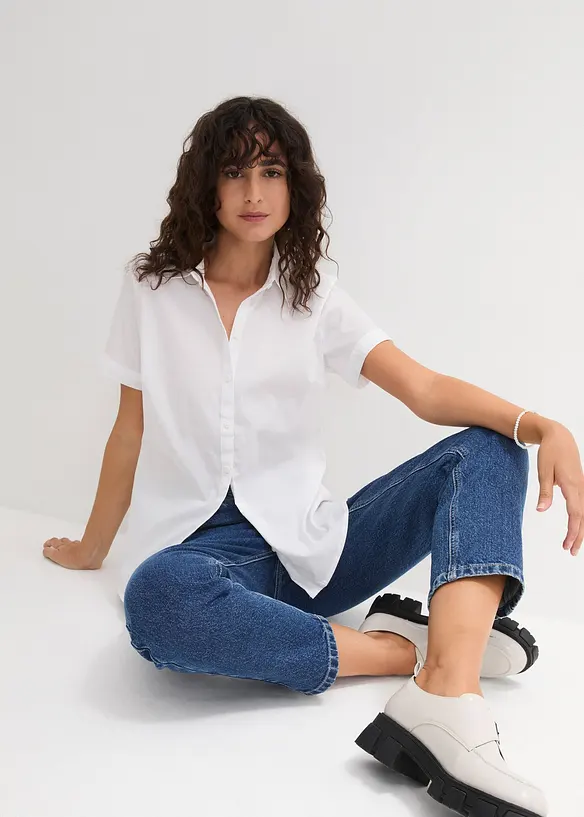 Kortermet bluse med stretch av bomullsmiks, bonprix