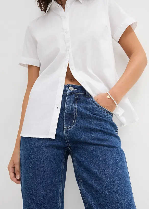 Kortermet bluse med stretch av bomullsmiks, bonprix