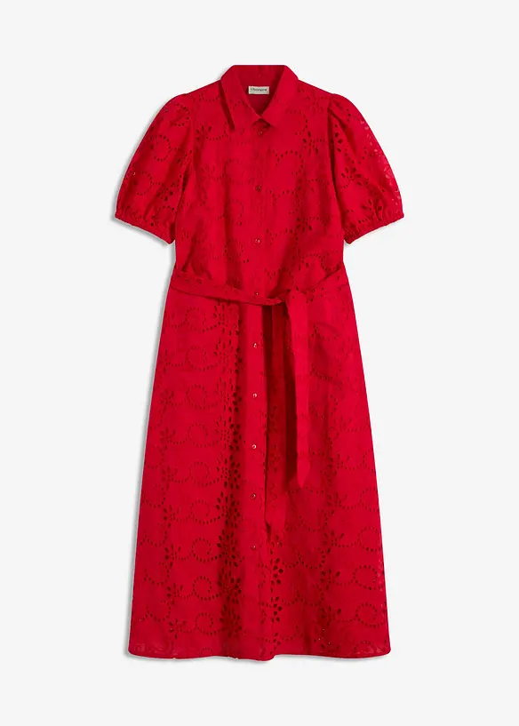 Skjortekjole i 100% bomull med hullbroderier, bonprix