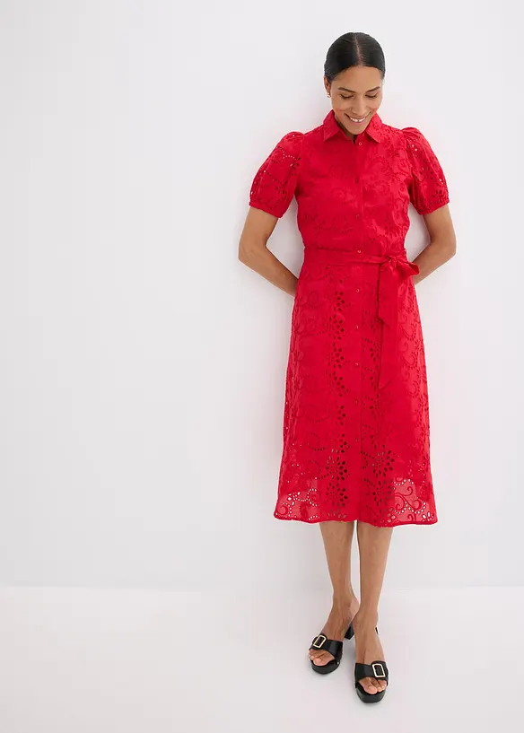 Skjortekjole i 100% bomull med hullbroderier, bonprix