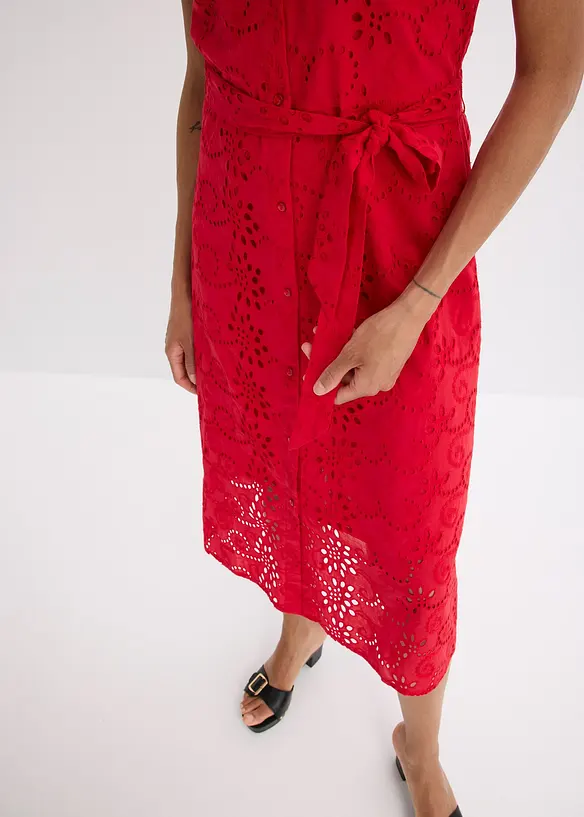 Skjortekjole i 100% bomull med hullbroderier, bonprix