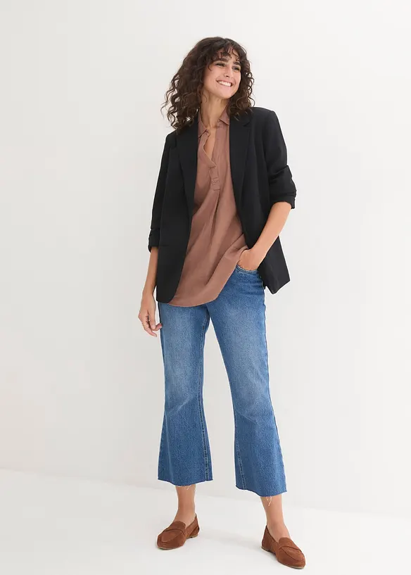 Bluse med lin og 3/4-lange ermer, bonprix