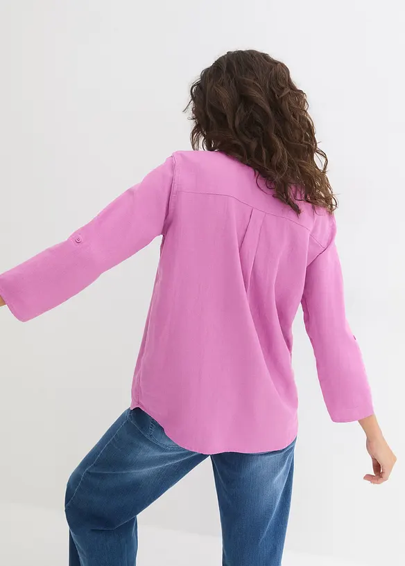 Bluse med lin og 3/4-lange ermer, bonprix