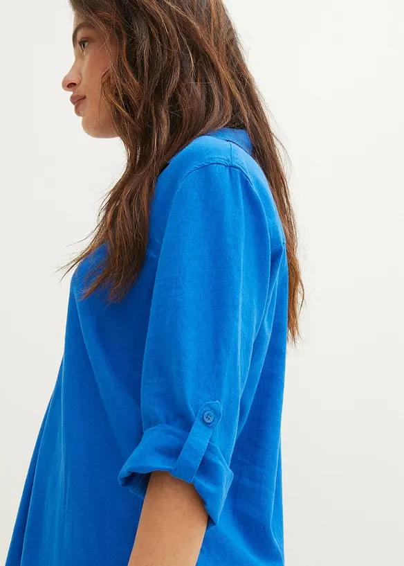 Bluse med lin og 3/4-lange ermer, bonprix