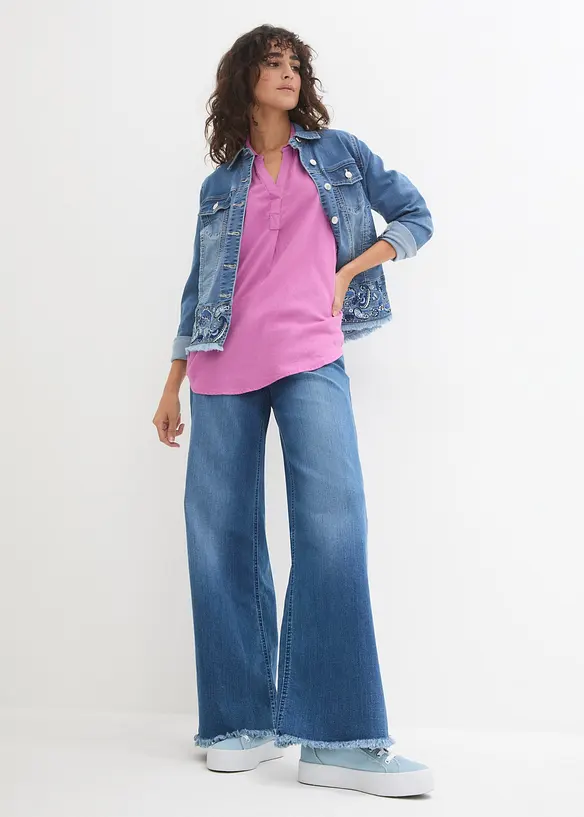 Bluse med lin og 3/4-lange ermer, bonprix