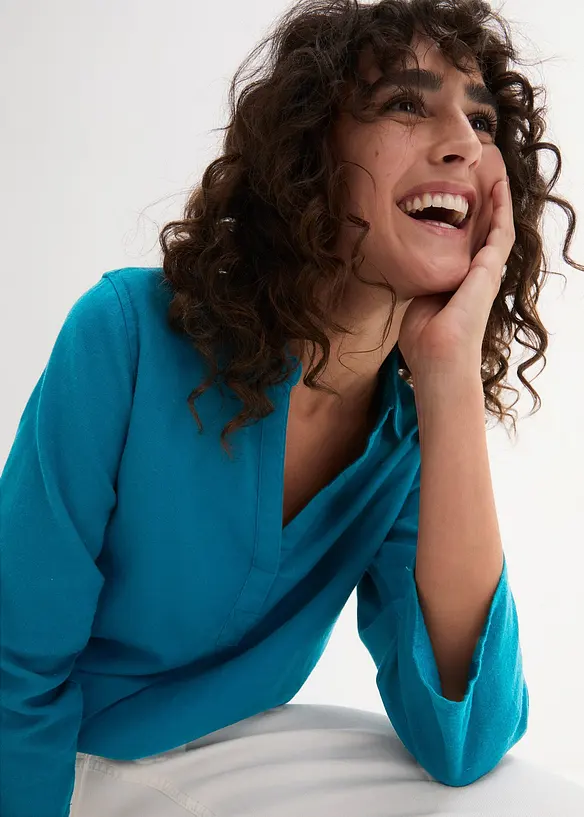 Bluse med lin og 3/4-lange ermer, bonprix