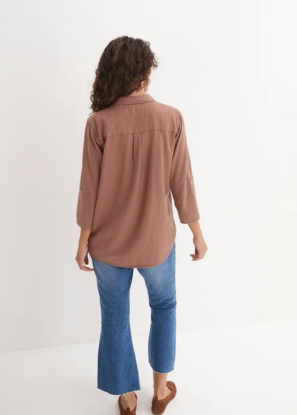 Bluse med lin og 3/4-lange ermer, bonprix