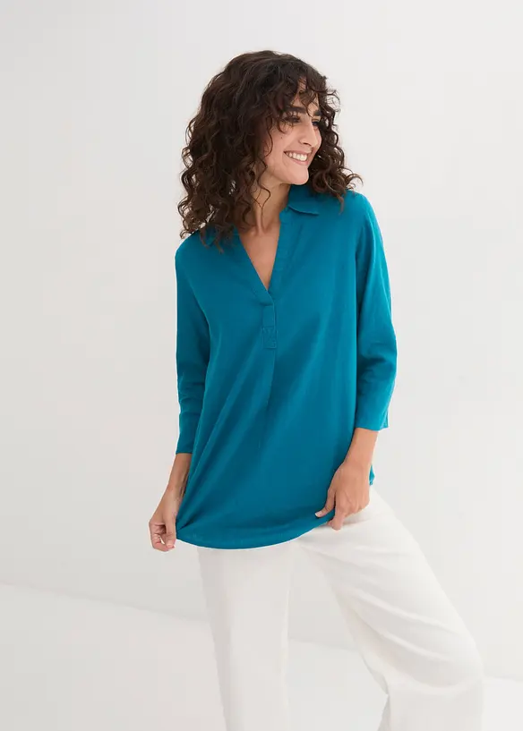 Bluse med lin og 3/4-lange ermer, bonprix