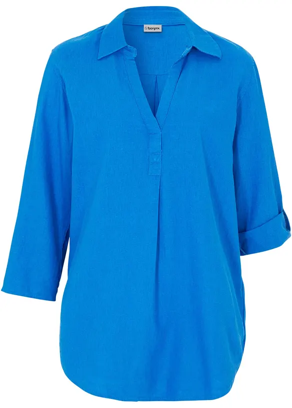 Bluse med lin og 3/4-lange ermer, bonprix
