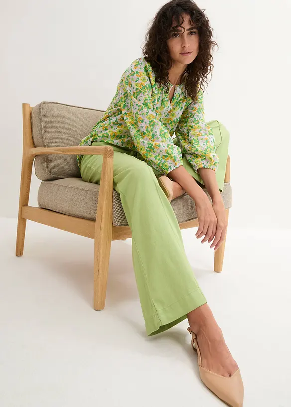 Bukse i lett lin- og viskosemiks med vide ben, bonprix