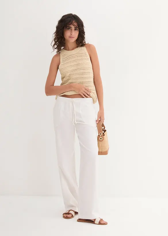 Bukse med lin og vide ben, bonprix