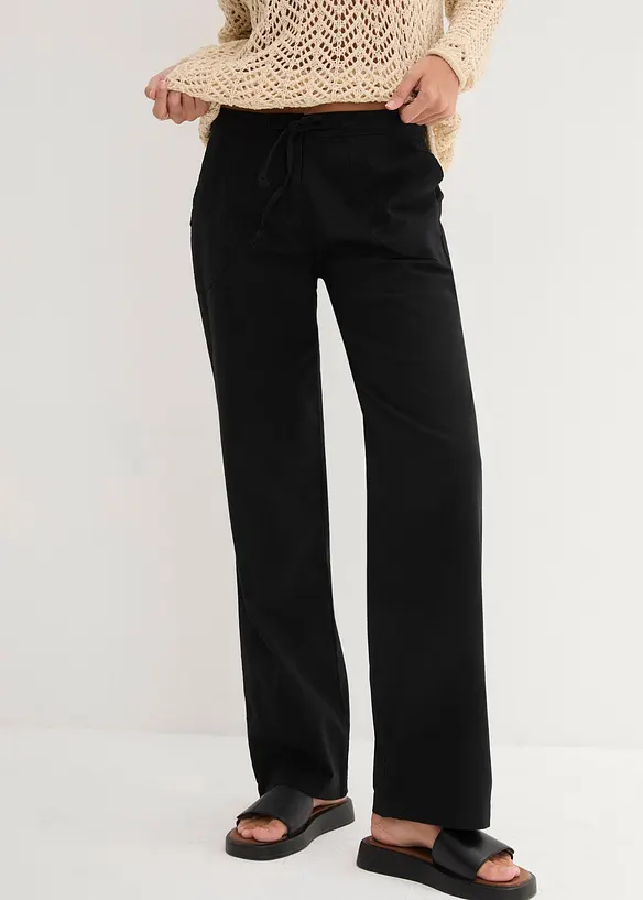 Bukse med lin og vide ben, bonprix