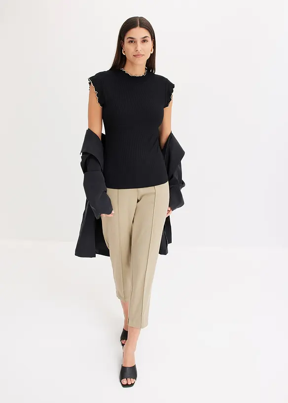 Ribbet topp i viskosemiks, bonprix