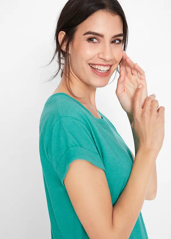 Boxy, lang topp med korte ermer, bonprix