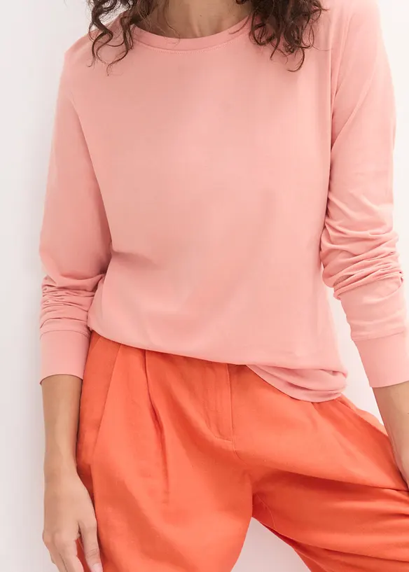 Lang, langermet topp med rund hals (5-pack), bonprix